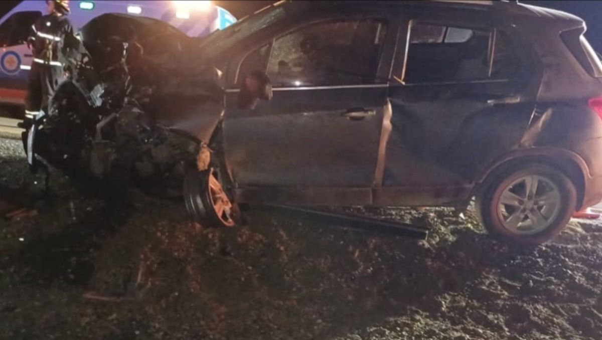 La Chevrolet Trucker que, al eludir un guanaco, impactó contra un auto en una ruta de Tierra del Fuego, cerca del límite con Chile.