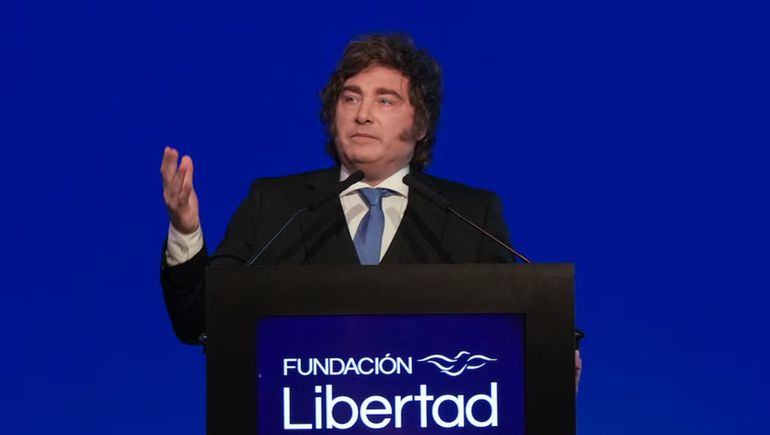 El presidente Javier Milei habló este lunes en la Fundación Libertad.