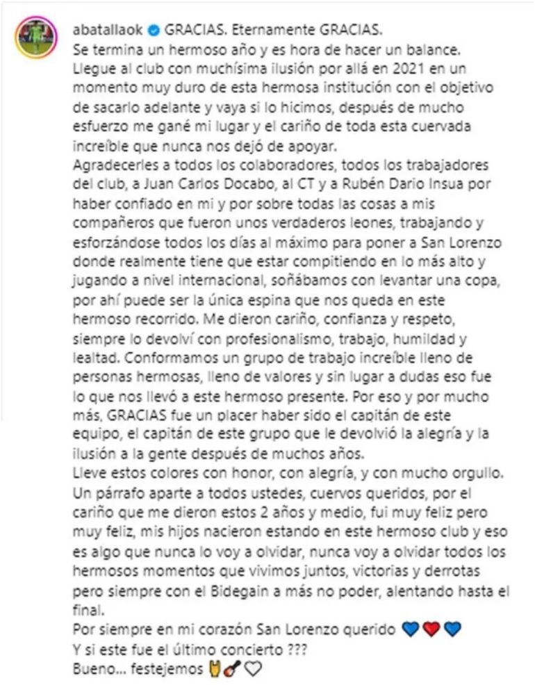 El posteo completo de Augusto Batalla El posteo completo de Augusto Batalla