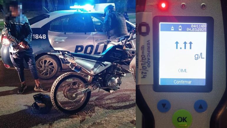 Un motociclista borracho intentó fugarse, pero lo atraparon y rompió récord de alcoholemia