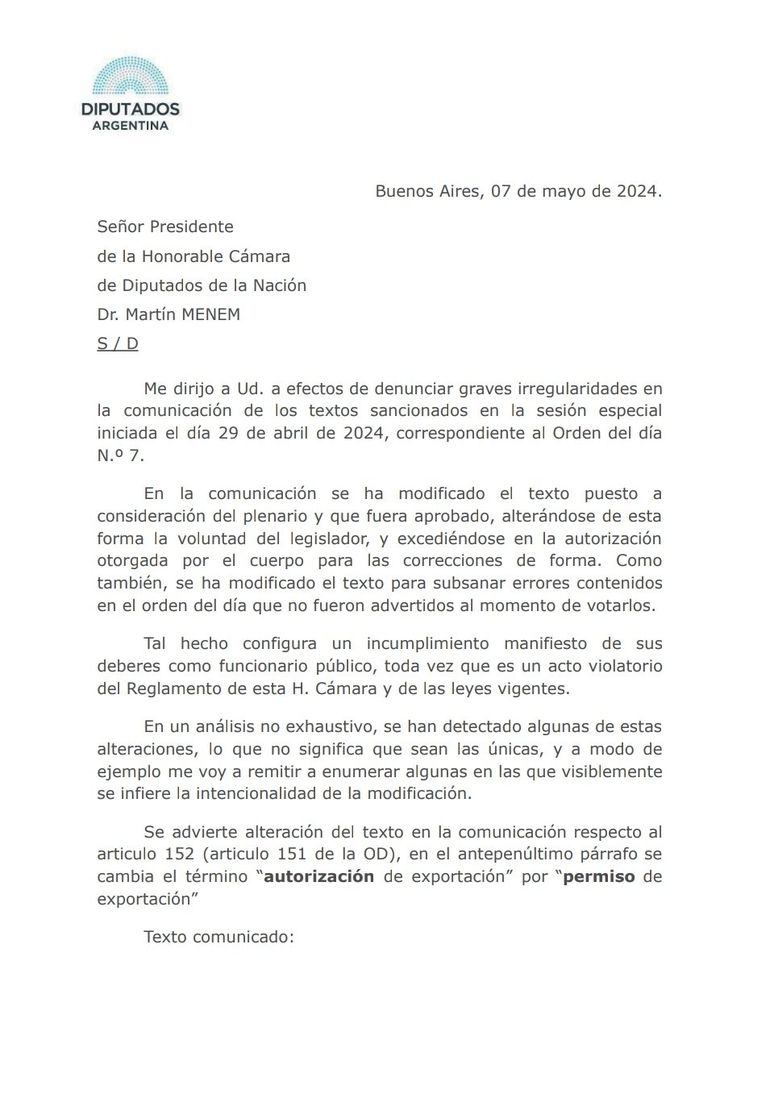 La Ley Bases tuvo algunas modificaciones de último momento y fue denunciado por Unión por la Patria. La Ley Bases tuvo algunas modificaciones de último momento y fue denunciado por Unión por la Patria.