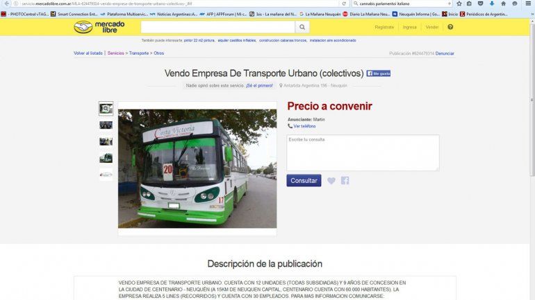 El dueño de la tradicional empresa Costa Victoria acudió a internet para que alguien se haga cargo del servicio de colectivos de Centenario. El precio: a convenir