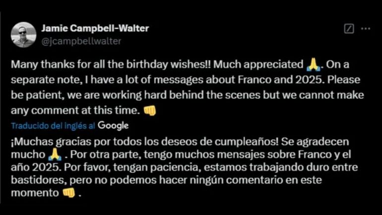 El mensaje de Campbell-Walter en su cumpleaños El mensaje de Campbell-Walter en su cumpleaños