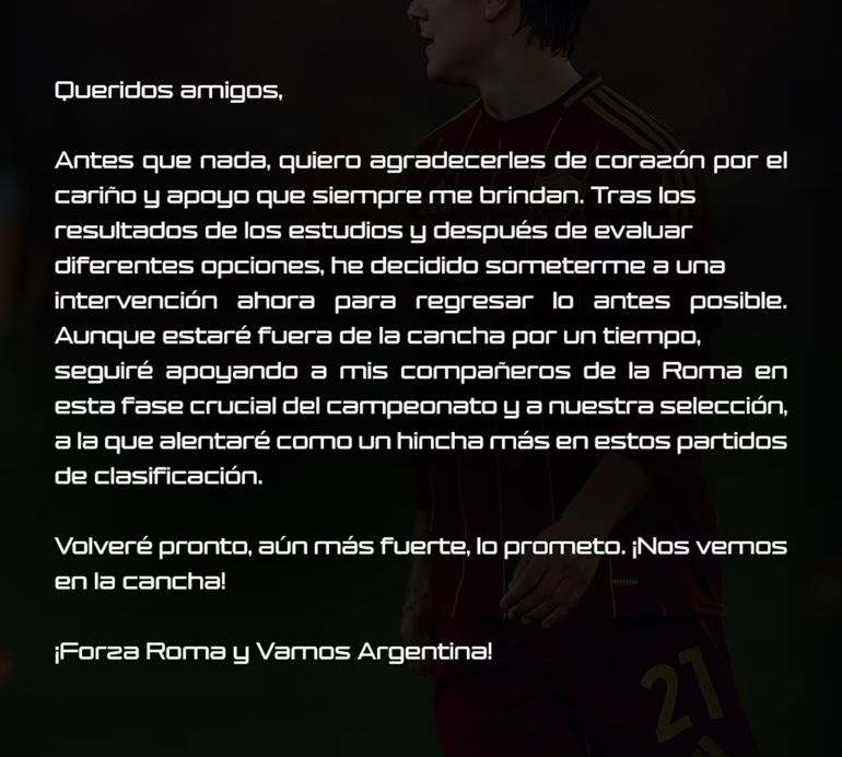 El comunicado de Paulo Dybala