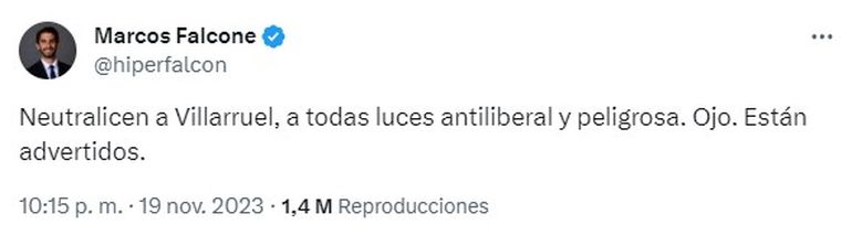 Marcos Falcone, uno de los "influencers" liberales que solicitaron neutralizar el poder de Victoria Villarruel. Marcos Falcone, uno de los "influencers" liberales que solicitaron neutralizar el poder de Victoria Villarruel.