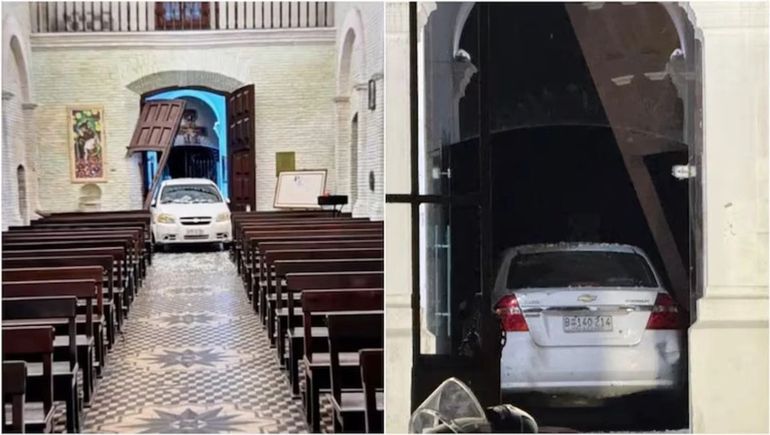 ¡Dios mio! Se metió con el auto adentro de una iglesia