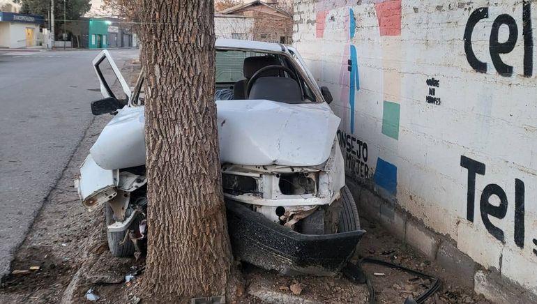 El Fiat Uno quedó seriamente dañado tras chocar contra el árbol. 