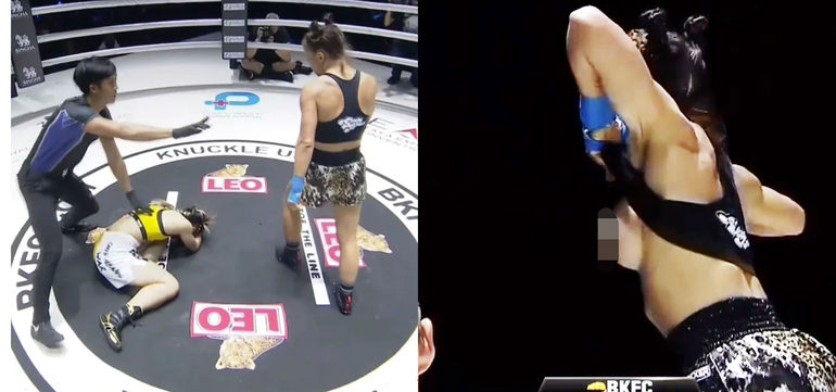 Noqueó a su rival y festejó haciendo topless