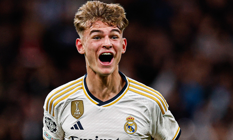 Nico Paz festeja su primer gol en primera y en Champions. Real Madrid le ganó 4 a 2 a Napoli. Nico Paz festeja su primer gol en primera y en Champions. Real Madrid le ganó 4 a 2 a Napoli.