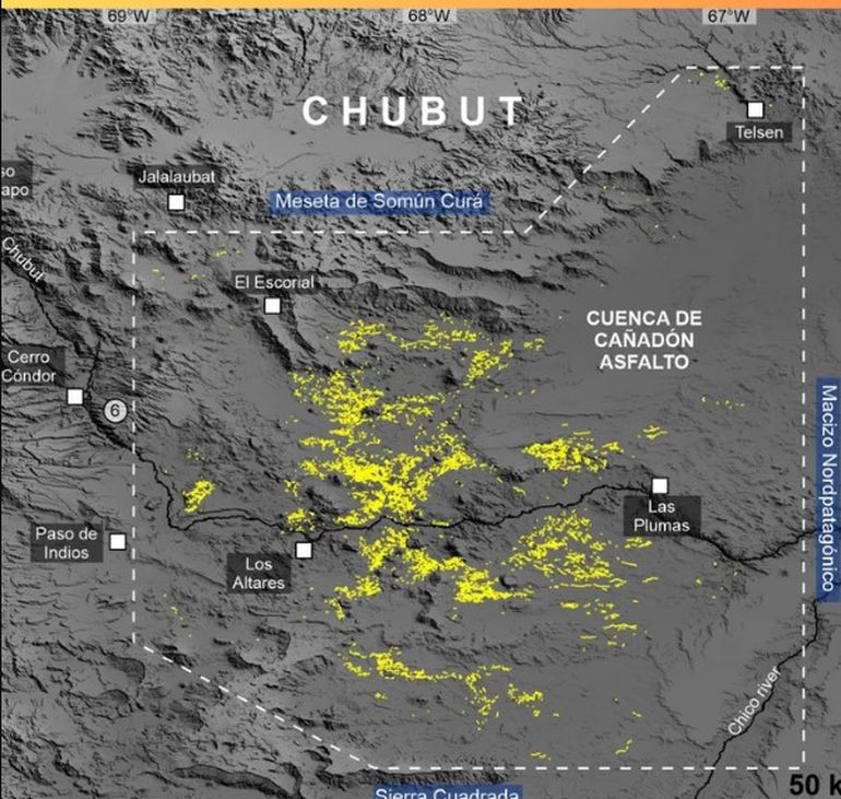 El mapa de los ríos fosilizados de Chubut basado en la investigación de la UNPSJB y el Conicet. El mapa de los ríos fosilizados de Chubut basado en la investigación de la UNPSJB y el Conicet.