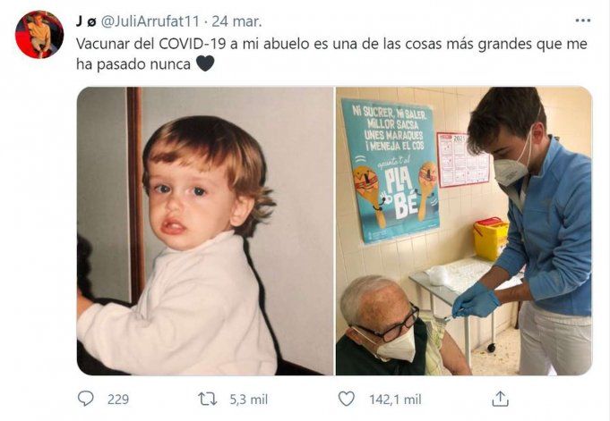 Twitter: fue a vacunarse contra el covid-19 y su nieto fue quien le aplicó la inyección