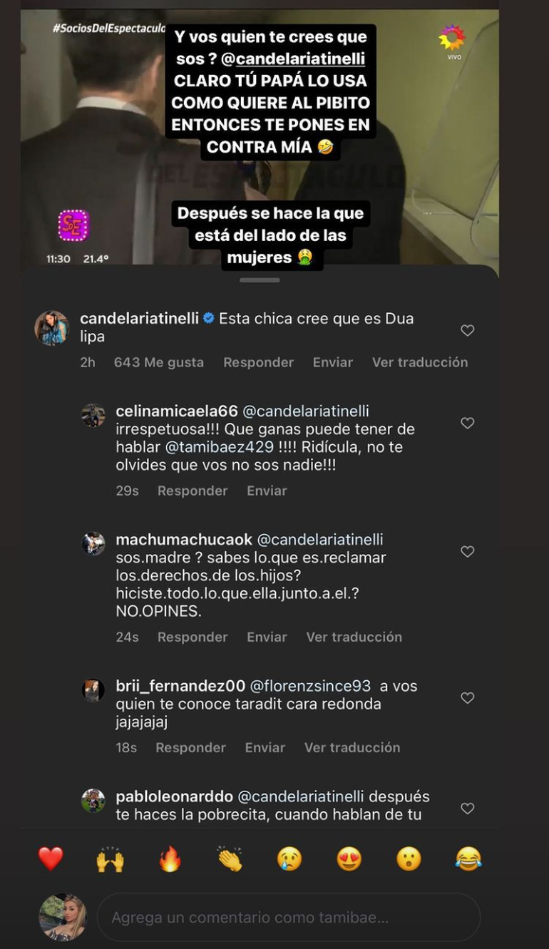 La respuesta de Báez llegó a través de sus historias de Instagram.