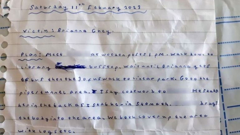 El texto de los asesinos de Brianna Ghey, describiendo cómo iban a matarla. El texto de los asesinos de Brianna Ghey, describiendo cómo iban a matarla.