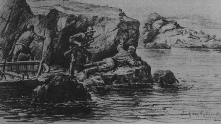 Cazadores de lobos marinos en los canales patagónicos (Dibujo de Th. Ohlsen 1884) Cazadores de lobos marinos en los canales patagónicos (Dibujo de Th. Ohlsen 1884)