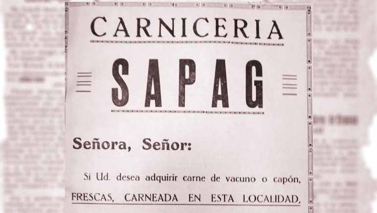 Un aviso publicitario de la carnicería Sapag, de septiembre de 1941, publicado por el diario Comentarios