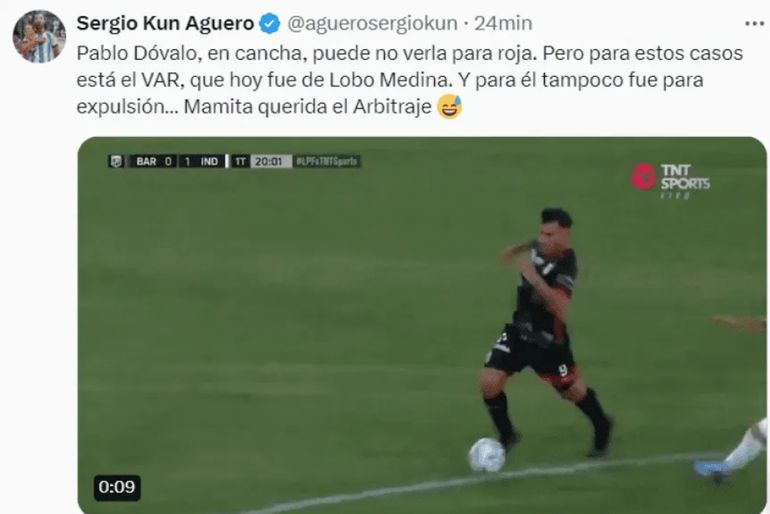 Las críticas del Kun Agüero al árbitro de Independiente - Barracas Central Las críticas del Kun Agüero al árbitro de Independiente - Barracas Central