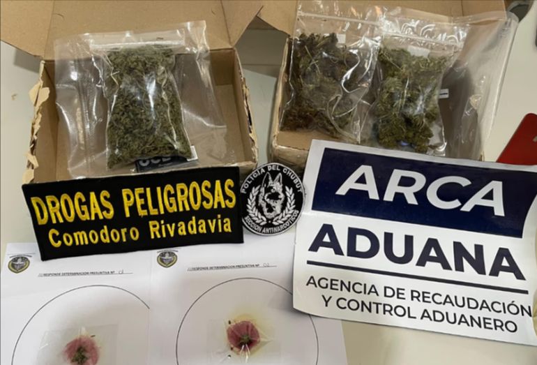 Las bolsas ziploc con marihuana que halarron dentro de una encomienda en Chubut. Las bolsas ziploc con marihuana que halarron dentro de una encomienda en Chubut.