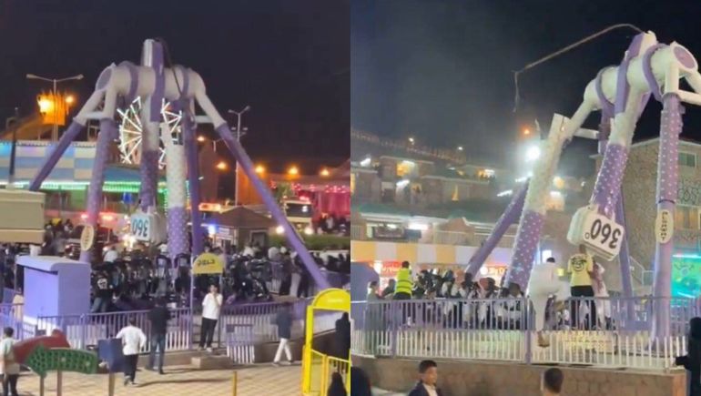 El juego de un parque de diversiones de Arabia Saudita se partió al medio y hay más de 20 heridos.