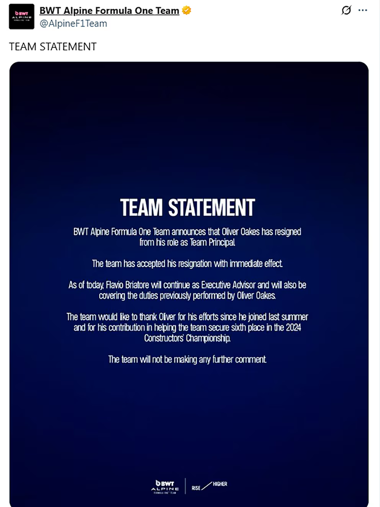 El comunicado de Alpine. El comunicado de Alpine.