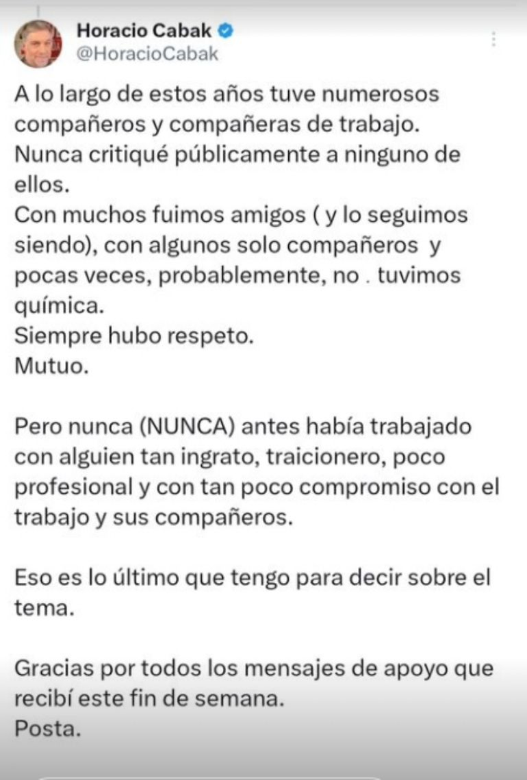 El descargo final de Horacio Cabak contra Jujuy Jiménez El descargo final de Horacio Cabak contra Jujuy Jiménez