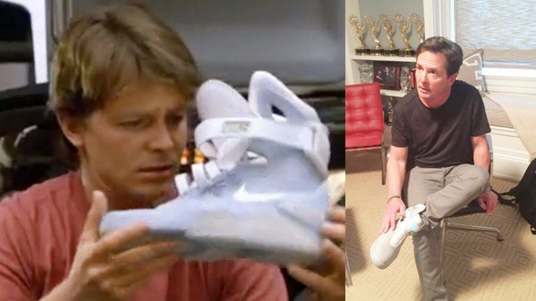 Michael Fox recibió ayer el primer modelo de las zapatillas Air Mag.