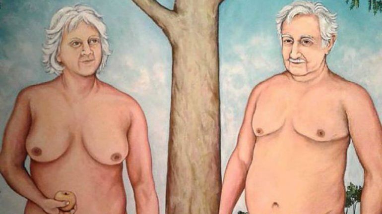 Polémica pintura muestra al Pepe Mujica desnudo con su esposa