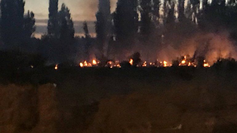 Bomberos combaten un incendio de pastizales en barrio Confluencia