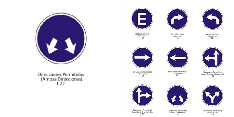 La señal I-22 significa que se puede circular en ambas direcciones. La señal I-22 significa que se puede circular en ambas direcciones.