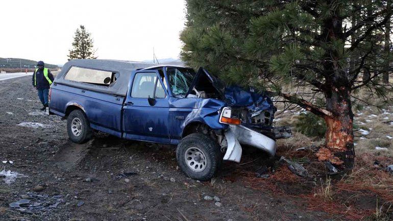 Una camioneta perdió el control y chocó de frente contra un pino