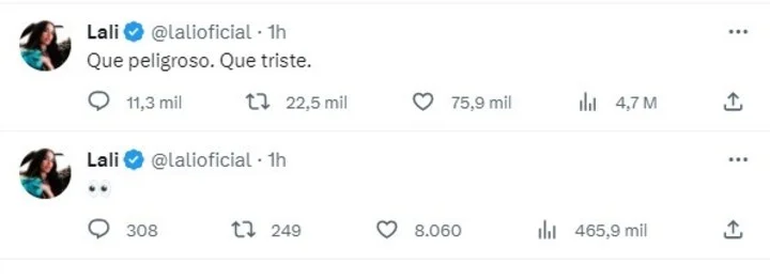 El tuit de Lali Espósito que comenzó el conflicto, cuando el actual mandatario se impuso en las elecciones primarias. El tuit de Lali Espósito que comenzó el conflicto, cuando el actual mandatario se impuso en las elecciones primarias.