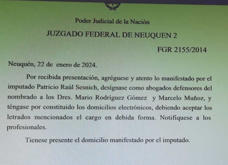 La designación de los abogados de Patricio Sesnich, encargado de Las Palmas al momento de la desaparición de Sergio Ávalos La designación de los abogados de Patricio Sesnich, encargado de Las Palmas al momento de la desaparición de Sergio Ávalos