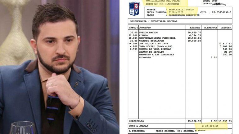 Brancatelli mostró su recibo de sueldo e hizo una gran donación