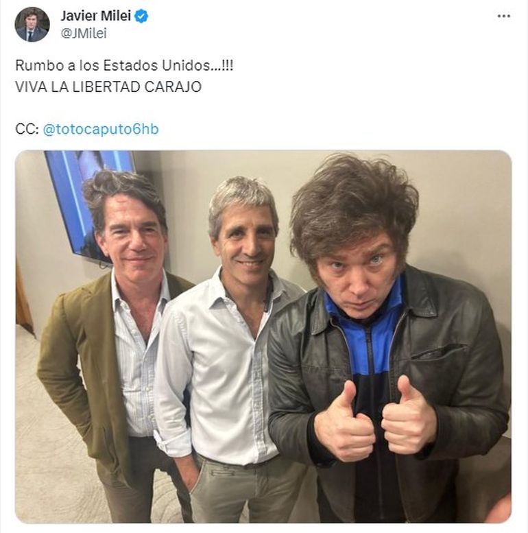 Javier Milei compartió una foto previa al viaje a Estados Unidos con Luis Javier Milei compartió una foto previa al viaje a Estados Unidos con Luis