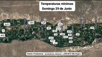 El mapra muestra las minímas en distintos puntos de la región del Alto Valle.