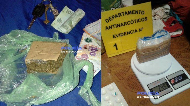 Cuatro detenidos con cocaína, marihuana, arma y dinero