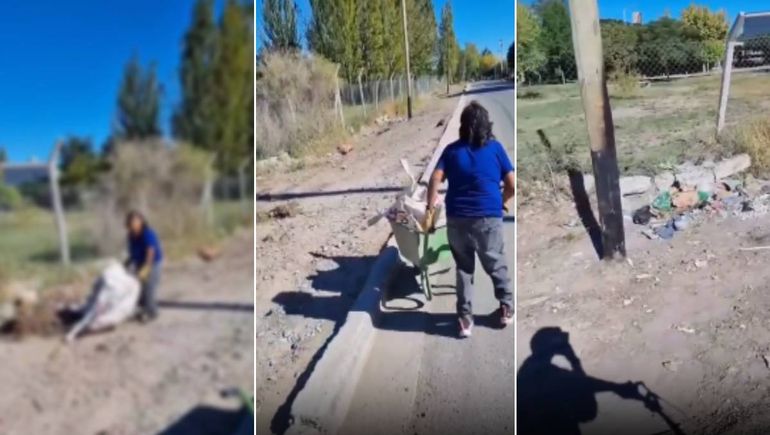La vecina de Valentina Sur arrojando basura a pocos días de su limpieza.
