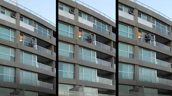 Un hombre limpiaba ventanales desde un cuarto piso sin arnés en Neuquén. Un hombre limpiaba ventanales desde un cuarto piso sin arnés en Neuquén.