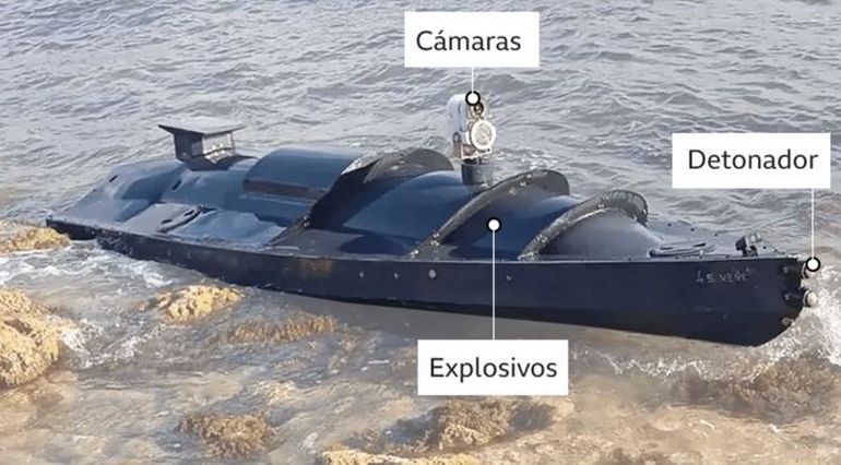 La estructura de un dron marino ucraniano. La estructura de un dron marino ucraniano.