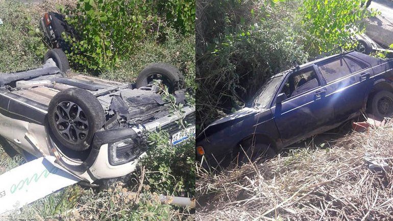 Chocaron en la Ruta 65 y terminaron adentro del canal