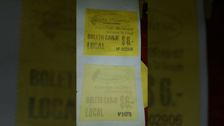 Boleto trucho y original de la empresa Costa Victoria.