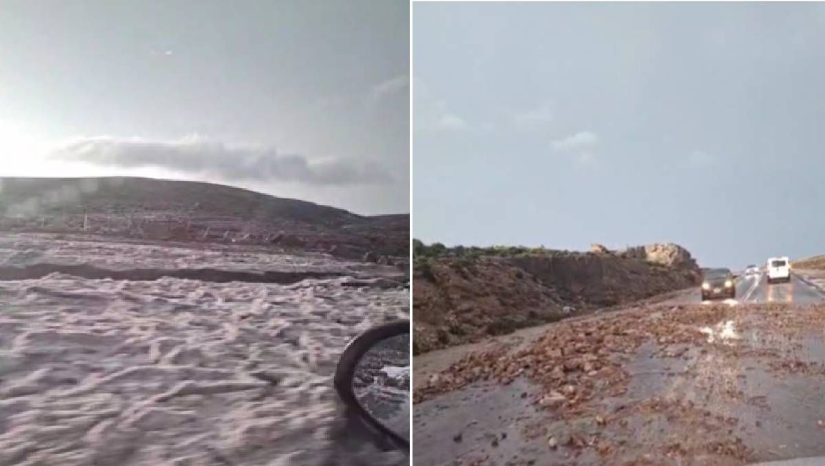 El temporal de lluvia trajo granizo a la Ruta 237 y a algunas zonas petroleras.