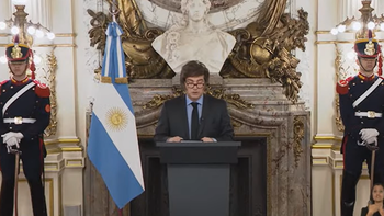 Javier Milei en cadena nacional anunciando el Presupuesto 2026.