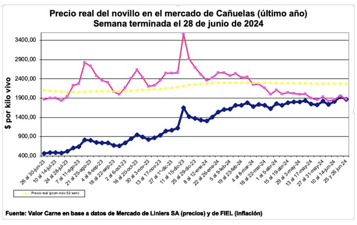 Línea rosa: precio deflacionado – Línea azul: precio corriente. Línea rosa: precio deflacionado – Línea azul: precio corriente.