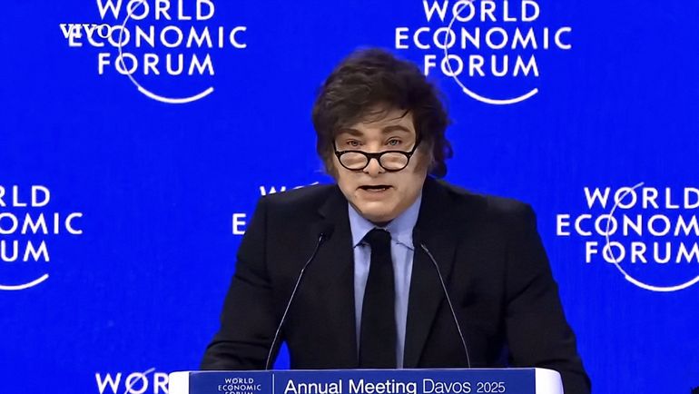 Javier Milei, al hablar en el Foro de Davos.