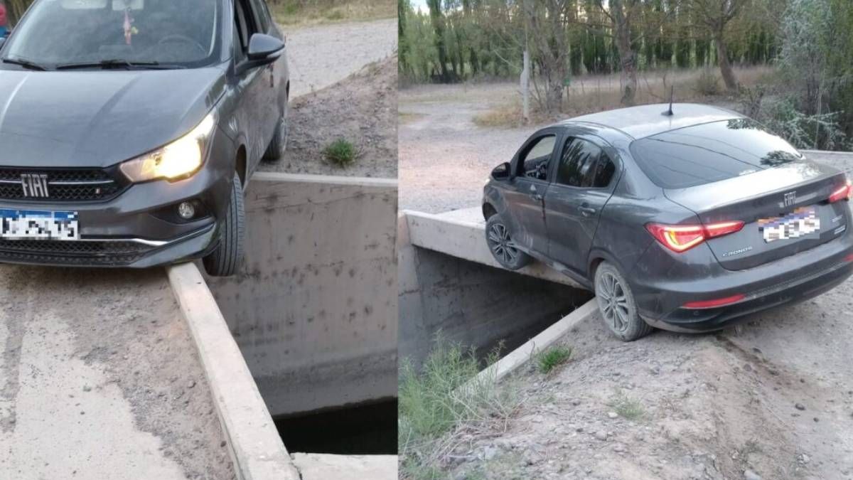 Un conductor perdió el control del auto y casi cae a un canal de riego