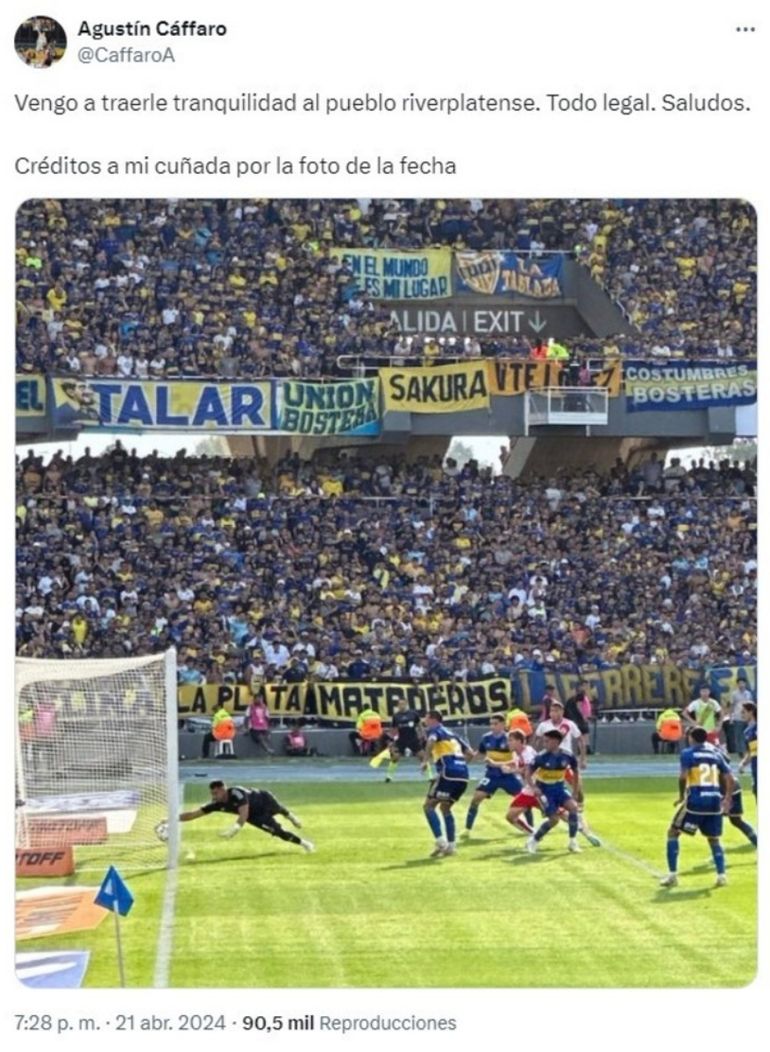 La foto de Agustín Cáffaro sobre la polémica entre Boca - River La foto de Agustín Cáffaro sobre la polémica entre Boca - River