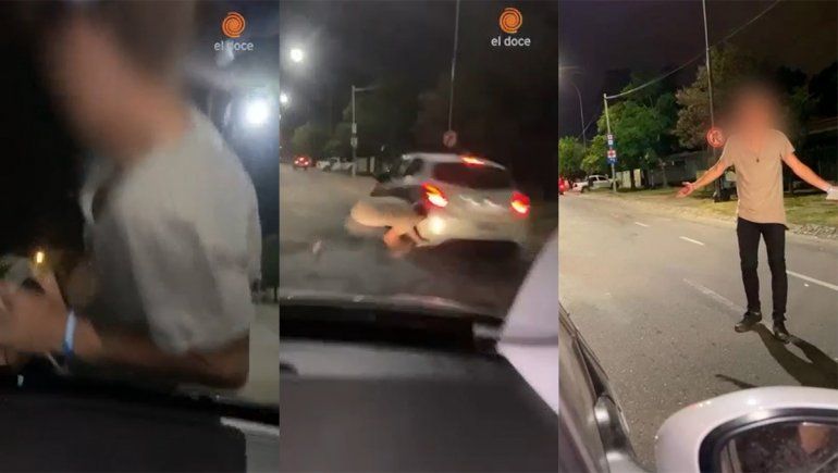 Video: llevaban a su amigo en el capó del auto y casi es atropellado