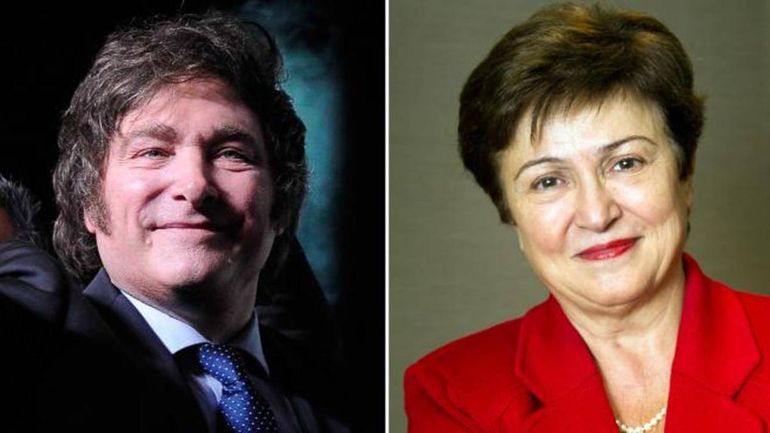 Javier Milei y Kristalina Georgieva.