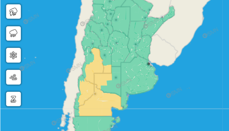 La alerta amarilla para este domingo 29 de diciembre, según el Servicio Meteorológico Nacional. La alerta amarilla para este domingo 29 de diciembre, según el Servicio Meteorológico Nacional.