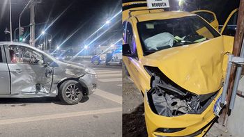fuertisimo choque: por culpa de un borracho que giro en u, un taxi termino contra un poste